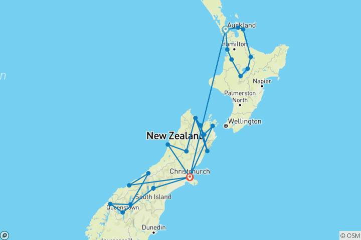 Carte du circuit Budget NZ Encompassed Depuis Auckland - 21 jours