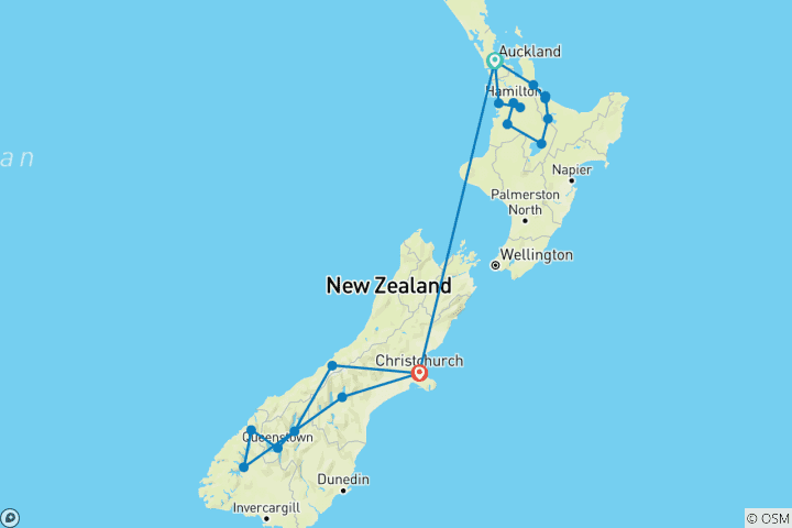 Map of Totally New Zealand From Auckland - 14 days