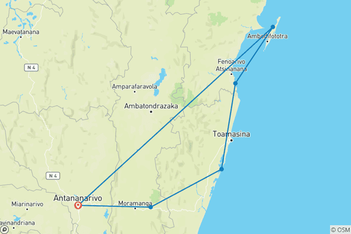 Carte du circuit Circuit personnalisé de 11 jours à Madagascar pour les lémuriens, guide exclusif et jeep privée