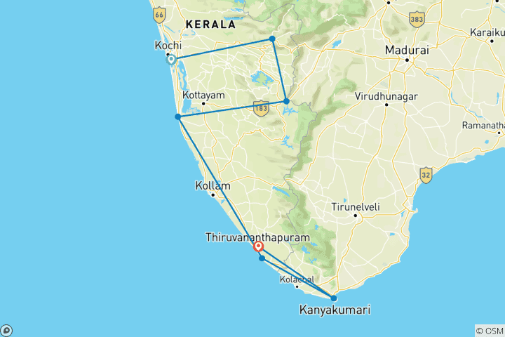 Map of Kerala Beach & Bay Tour