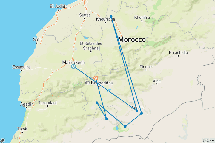 Karte von 5-tägige Marokko Wüstentour Silvester Erg Chigaga