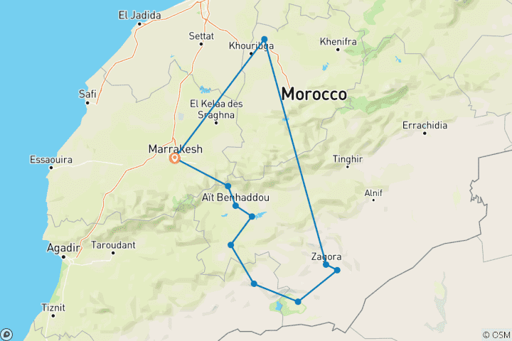 Carte du circuit Circuit privé de 5 jours dans le désert de Marrakech vers le désert du Sahara et le réveillon du Nouvel An 2025/26