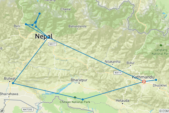 Carte du circuit Inoubliable Népal : 19 jours de culture, de vie sauvage et d'ABC