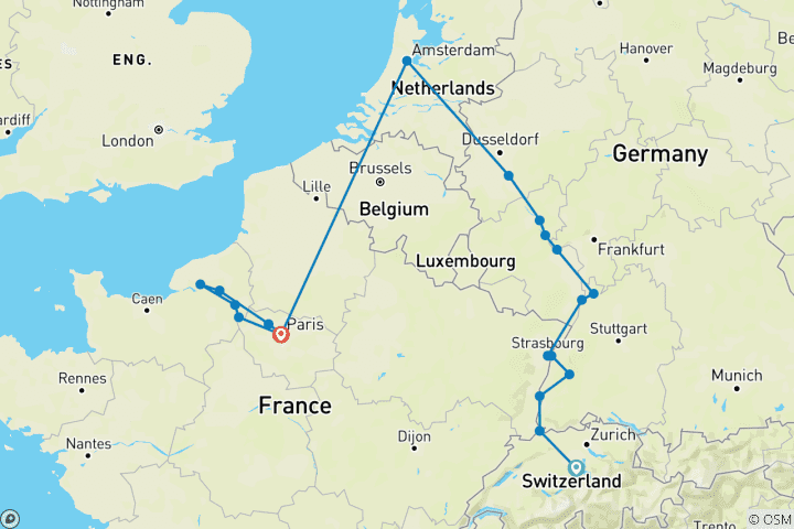 Map of Timeless Rivers of Europe: The Rhine & Seine with 2 Nights in Lucerne for Wine Lovers 2025 (including Kehl)