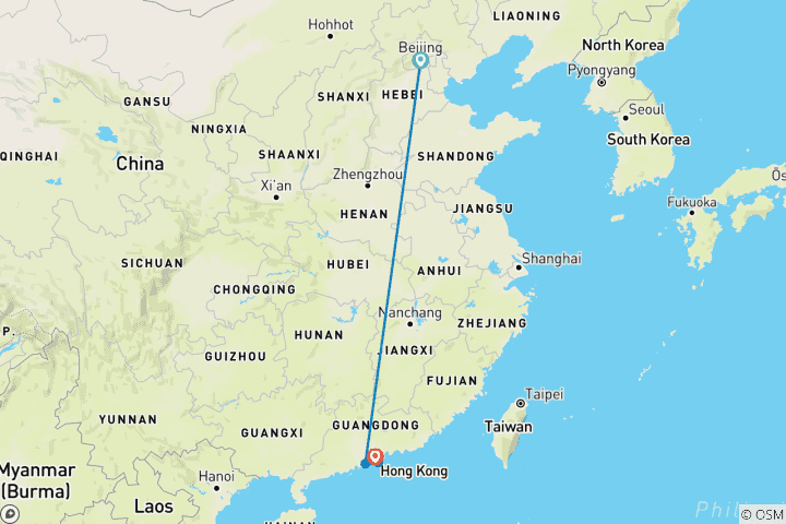 Map of 9-Day Grand China Odyssey: Beijing, Macao, Hong Kong And Shenzhen (option to TIBET 4D3N) *LIMITED SEATS ONLY*