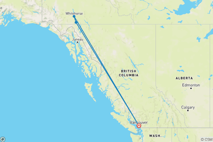 Map of Northern Lights Adventure: Whitehorse & Lakefront Cabin Getaway from Vancouver