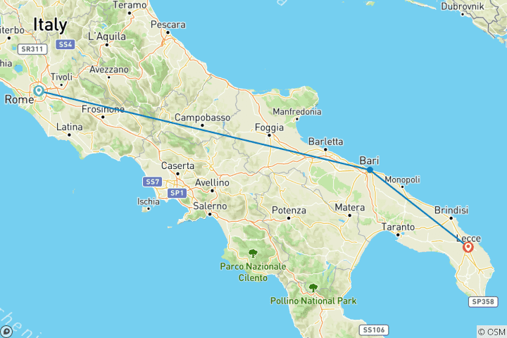 Map of A Culinary Escape from Rome to Puglia