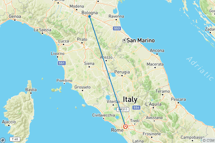 Map of A Culinary & Cultural Journey from Rome to Bologna