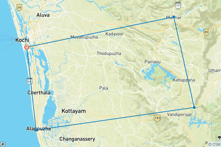 Map of Cochin: 5-Day Kerala Tour with Munnar, Thekkady and Alleppey!