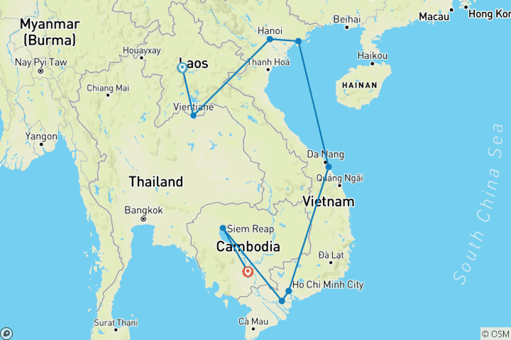 Map of Memorable Laos, Vietnam & Cambodia in 17 days