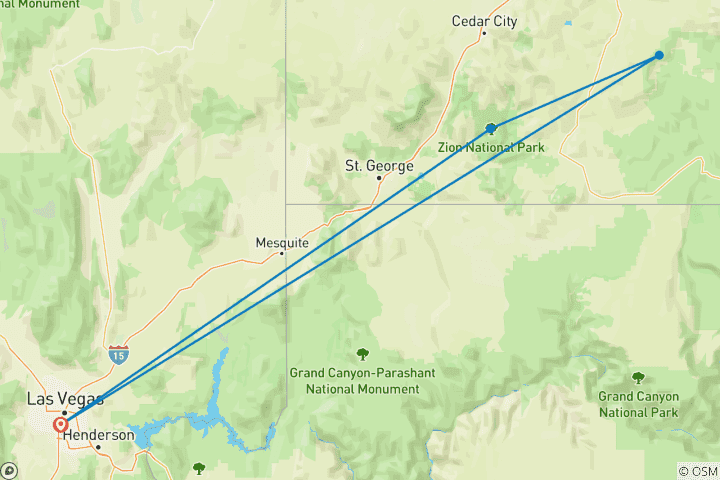 Map of Bryce & Zion National Parks - 2 days