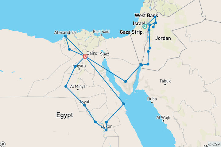 Map of All Jerusalem, Jordan and Egypt by land (including Dead Sea)