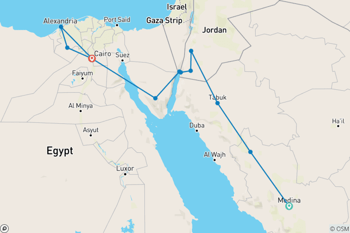 Map of Contrasts of Arabia, Jordan, Cairo and Alexandria (12 destinations)