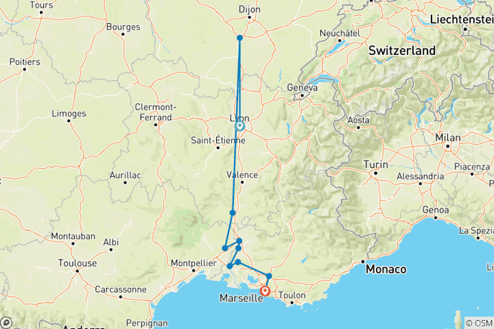 Map of Sensations of Lyon and Provence & Aix-en-Provence (from Lyon to Marseille)