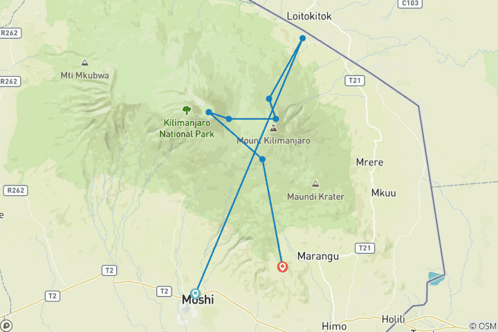 Map of 6- Days Kilimanjaro Rongai Route Trekking