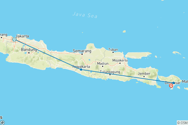 Map of 11 Days Jakarta & Yogyakarta & Bali Classic Tour (private guide & driver）