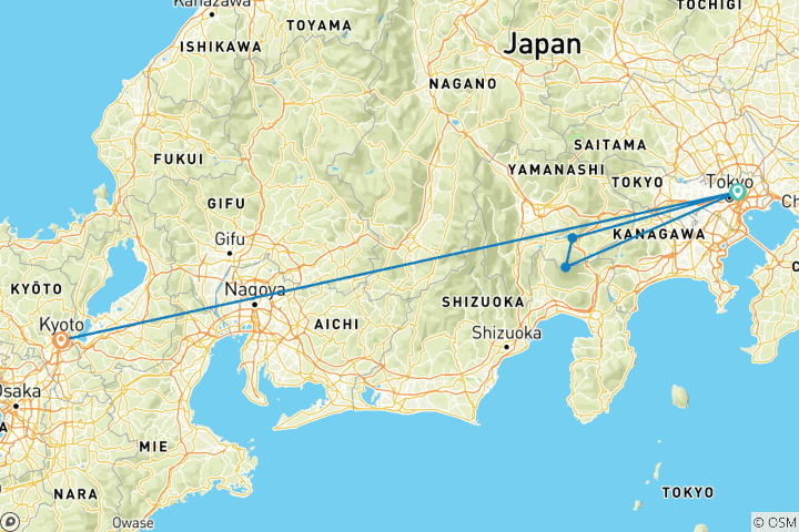 Carte du circuit 7 jours - Circuit des points forts du Japon
