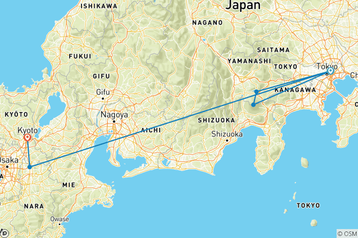 Map of 7 Tage Highlights von Japan Kleingruppenreise Paket