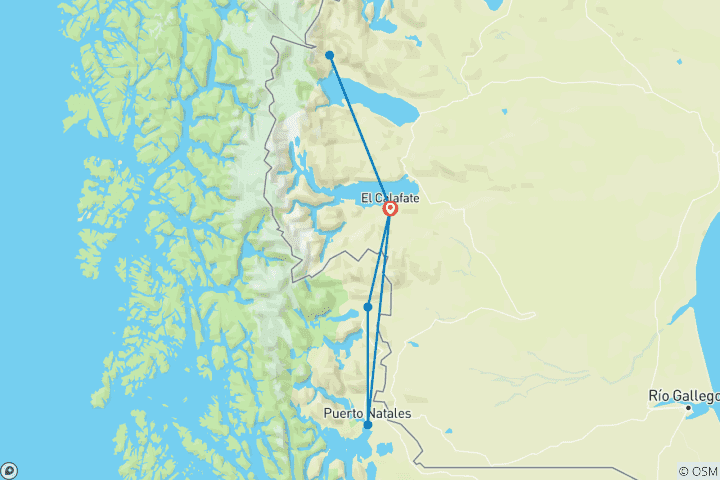 Map of Fixed Guided Group Tour: Patagonia Essentials – March 2025