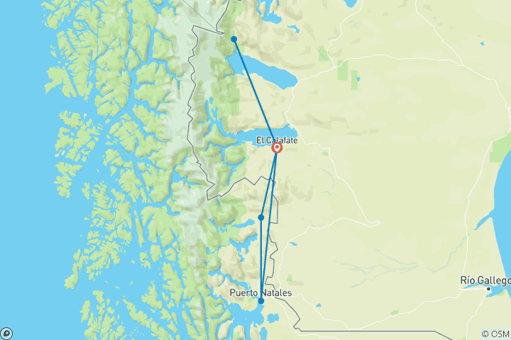 Carte du circuit Visite guidée fixe en groupe : L'essentiel de la Patagonie - Décembre 2025