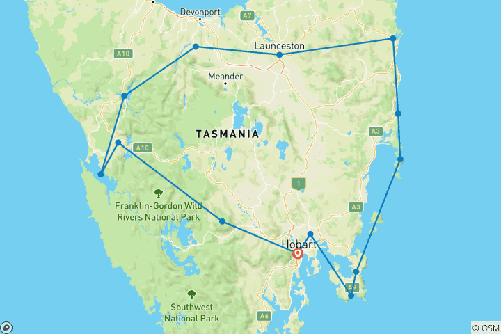 Map of Totally Tasmania - 6 days