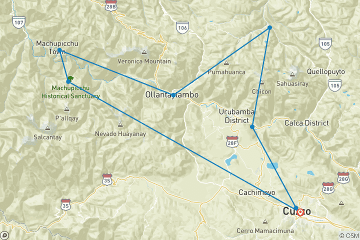 Carte du circuit Trek Lares et Machu Picchu - 7 jours