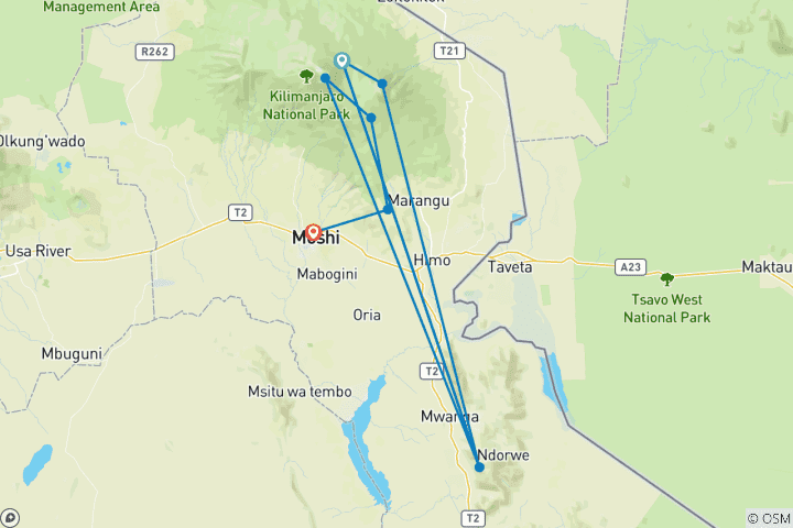 Map of 7- Days Kilimanjaro Rongai Route Trekking