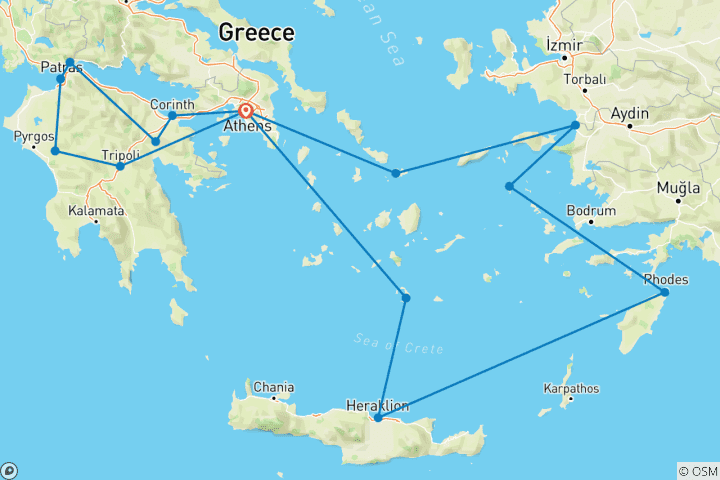 Map of Athens, Peloponnese and the Beautiful Aegean Int