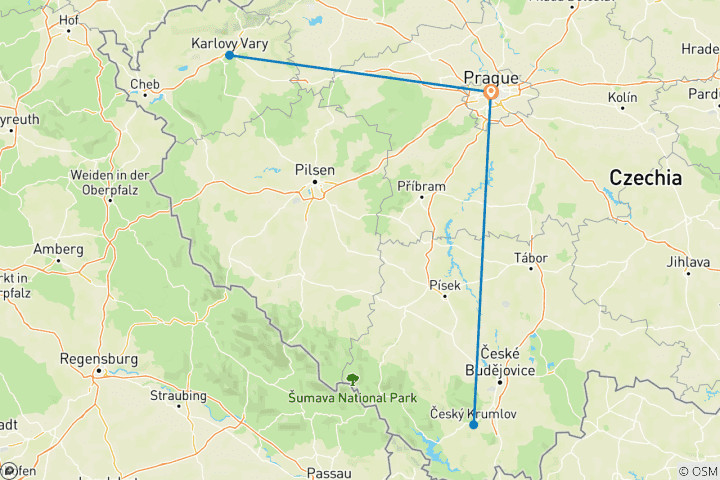 Carte du circuit Prague en 5 jours : Châteaux, culture et pavés