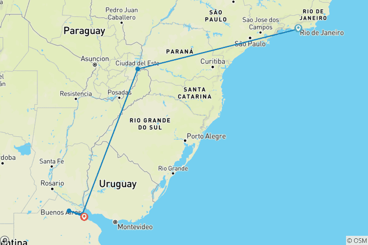 Map of Rio de Janeiro to Buenos Aires - 9 days