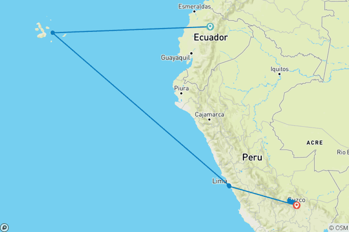 Map of Quito, Galapagos & Peru (Superior) - 11 days