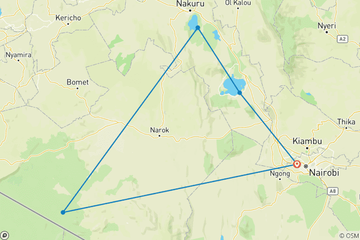 Mapa de Safari en grupo de 4 días por Maasai Mara y Nakuru - Fechas de salida fijas