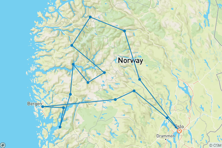 Map of Fjords, glaciers and historic hotels