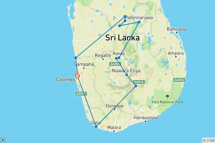 Map of Hiking Sri Lanka in comfort