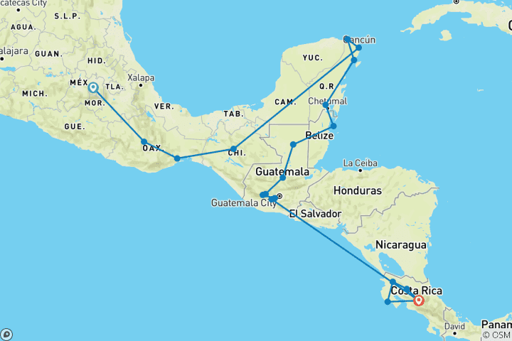 Map of Epic Central America 40 days