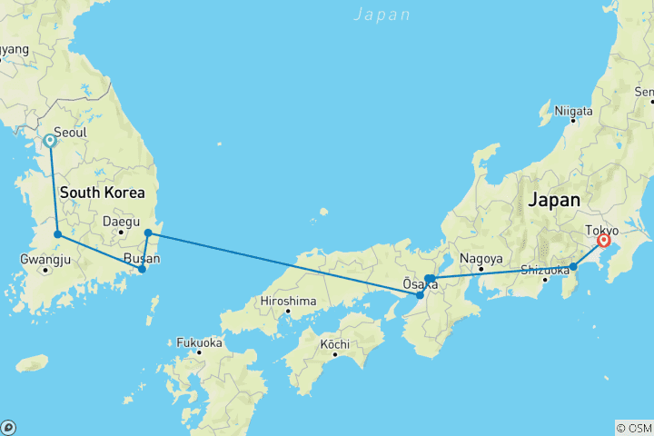 Map of South Korea & Japan by Train: Cityhopping to Mount Fuji (from Seoul to Tokyo)