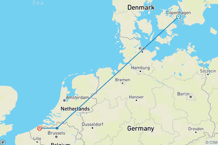 Map of Copenhagen & Holland & Belgium in Bloom