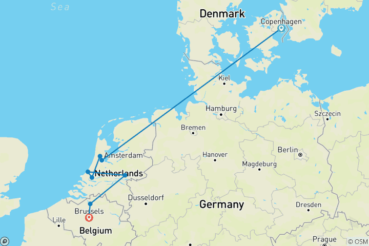 Map of Copenhagen to Bussels & Holland & Belgium in Bloom