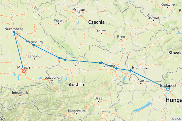 Map of Danube Delights with Nuremberg & Munich