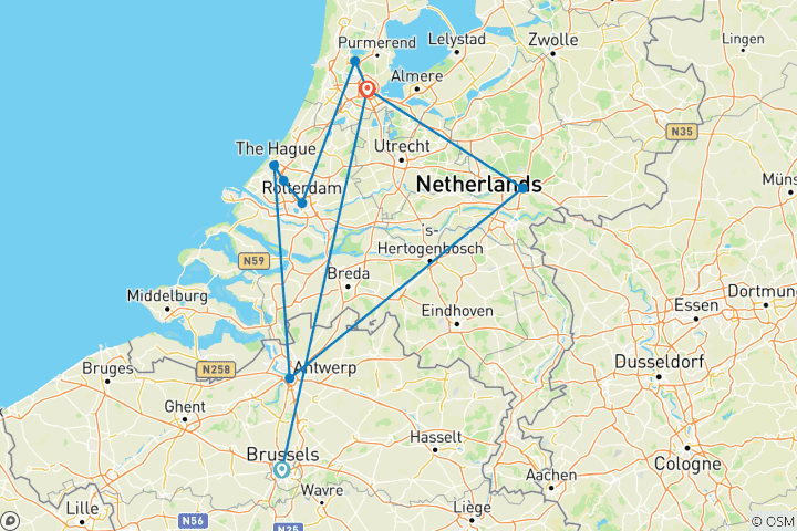 Map of Brussels & Holland & Belgium in Bloom