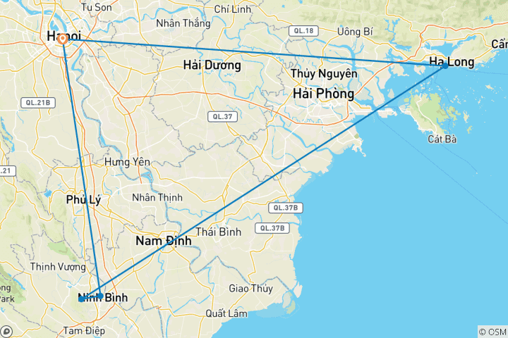 Mapa de Descubrir Hanói, Ninh Binh y la bahía de Halong 2 días 1 noche