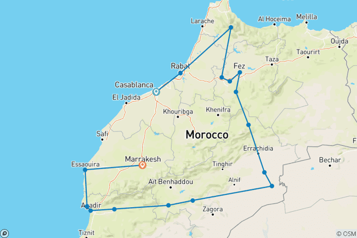 Map of Journey Through Morocco: Cities and Shores  7-Day Exploration