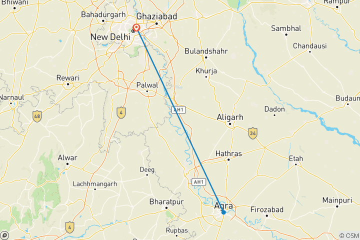 Map of Taj Mahal And Agra Fort Tour Same Day From Delhi