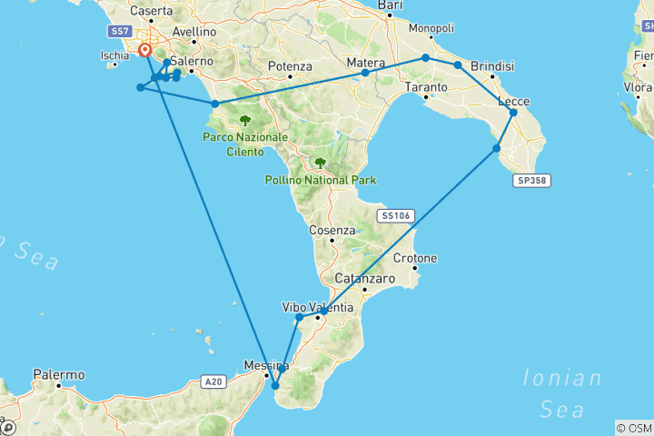 Map of Multifaceted Italy - Amalfi, Apulia & Calabria