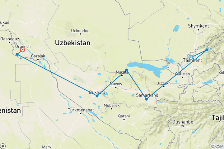 Map of Hiking Uzbekistan's highlights