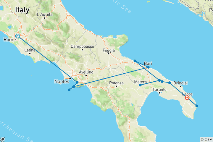 Carte du circuit La magie de l'Italie : Rome, Sorrente, Capri et les Pouilles