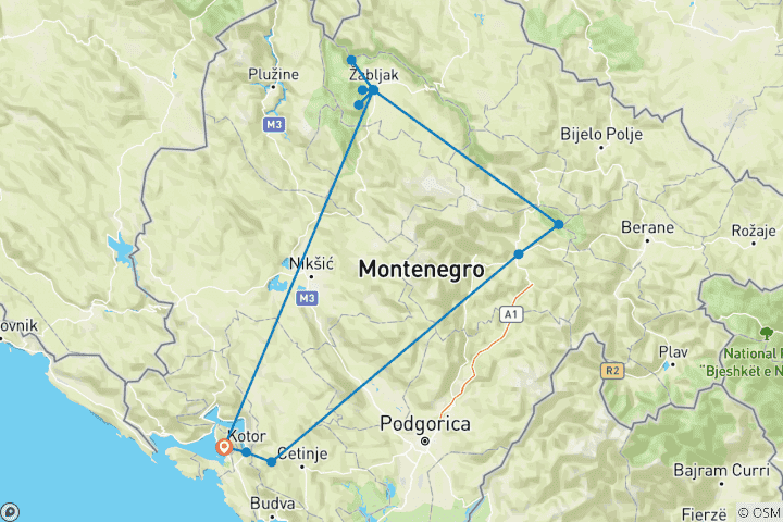 Carte du circuit Aventure multi-activités en famille au Monténégro