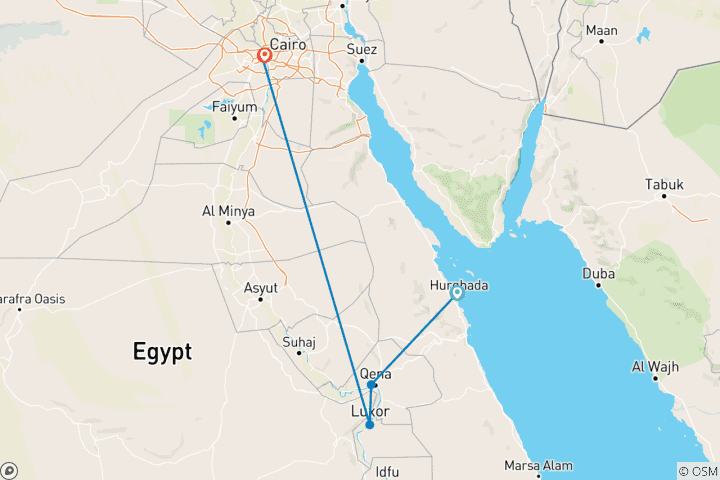 Map of Egypt Adventure Trio - 8 days Hurghada, Luxor and Cairo