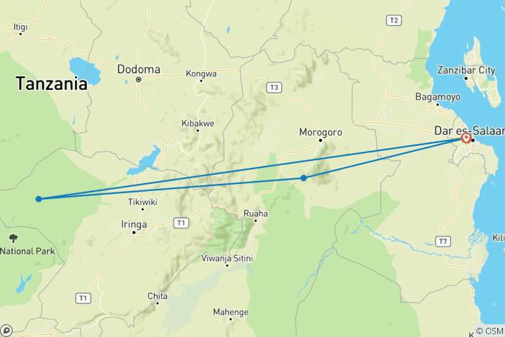 Map of 7 DAYS SAFARI MIKUMI + RUAHA