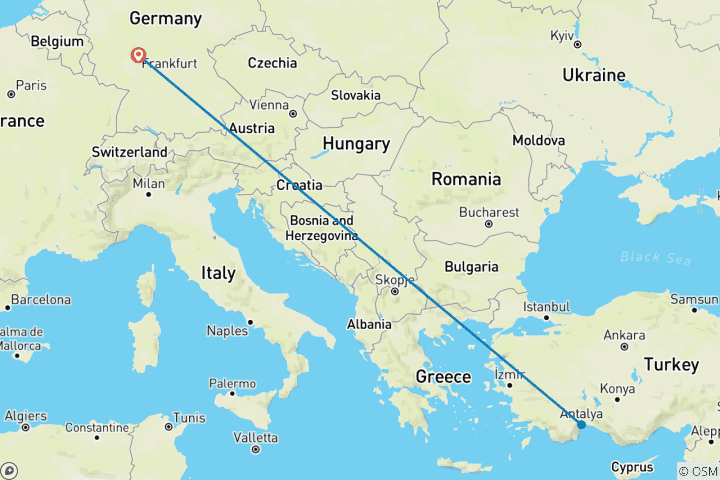 Map of 5 Day Antalya including Flight from/to Frankfurt Airport